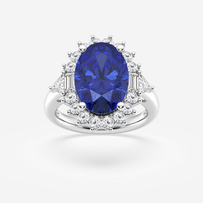 Trumpet Vine Oval Sapphire Ring with Multi-Shape Diamonds