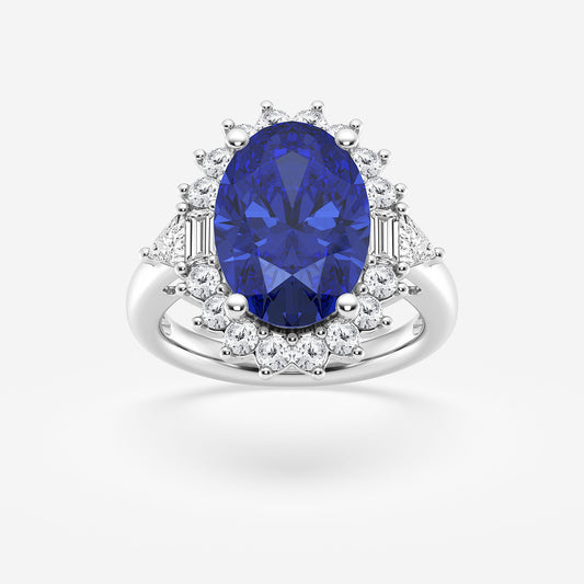 Trumpet Vine Oval Sapphire Ring with Multi-Shape Diamonds