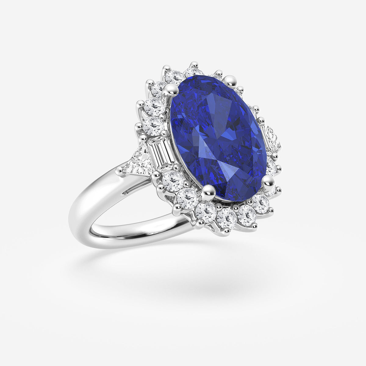 Trumpet Vine Oval Sapphire Ring with Multi-Shape Diamonds