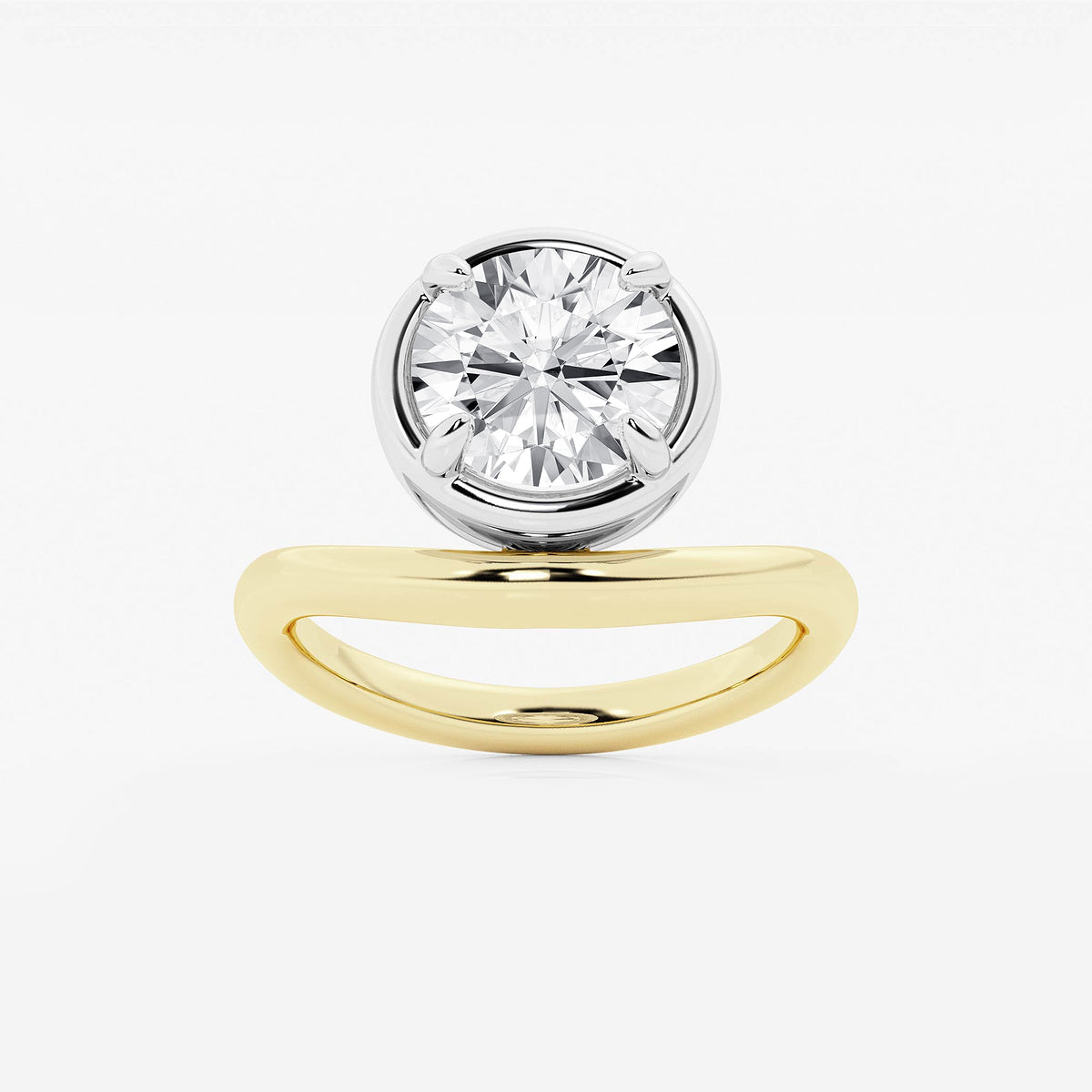 Curve Droplet Round Diamond Solitaire Ring