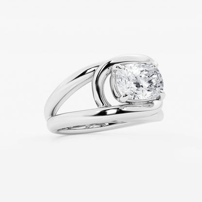 Curve Vine Elongated Cushion Diamond Solitaire Ring