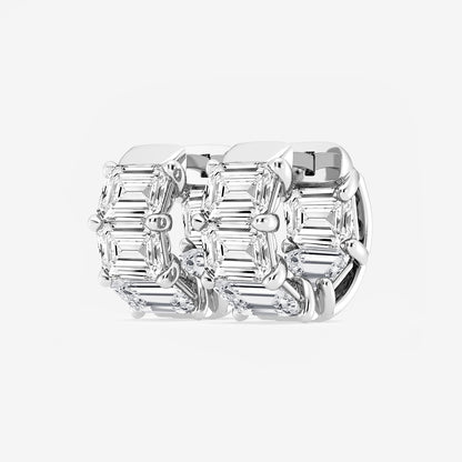 10 ctw Emerald Lab Grown Diamond Huggie Hoop Earrings    Platinum, E, VS1