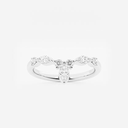 Jazzette 2/5 ctw Round and Marquise Lab Grown Diamond Chevron Stackable Ring    14K White Gold, DE, VS1