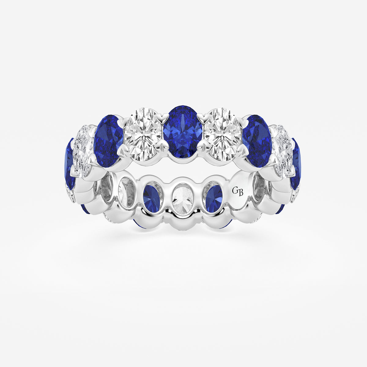 Giselle 5.2x3.6 mm Oval Cut Created Sapphire and 2 5/8 ctw Oval Lab Grown Diamond Eternity Band - 5mm Width    Platinum