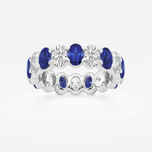 Giselle 5.2x3.6 mm Oval Cut Created Sapphire and 2 5/8 ctw Oval Lab Grown Diamond Eternity Band - 5mm Width    Platinum