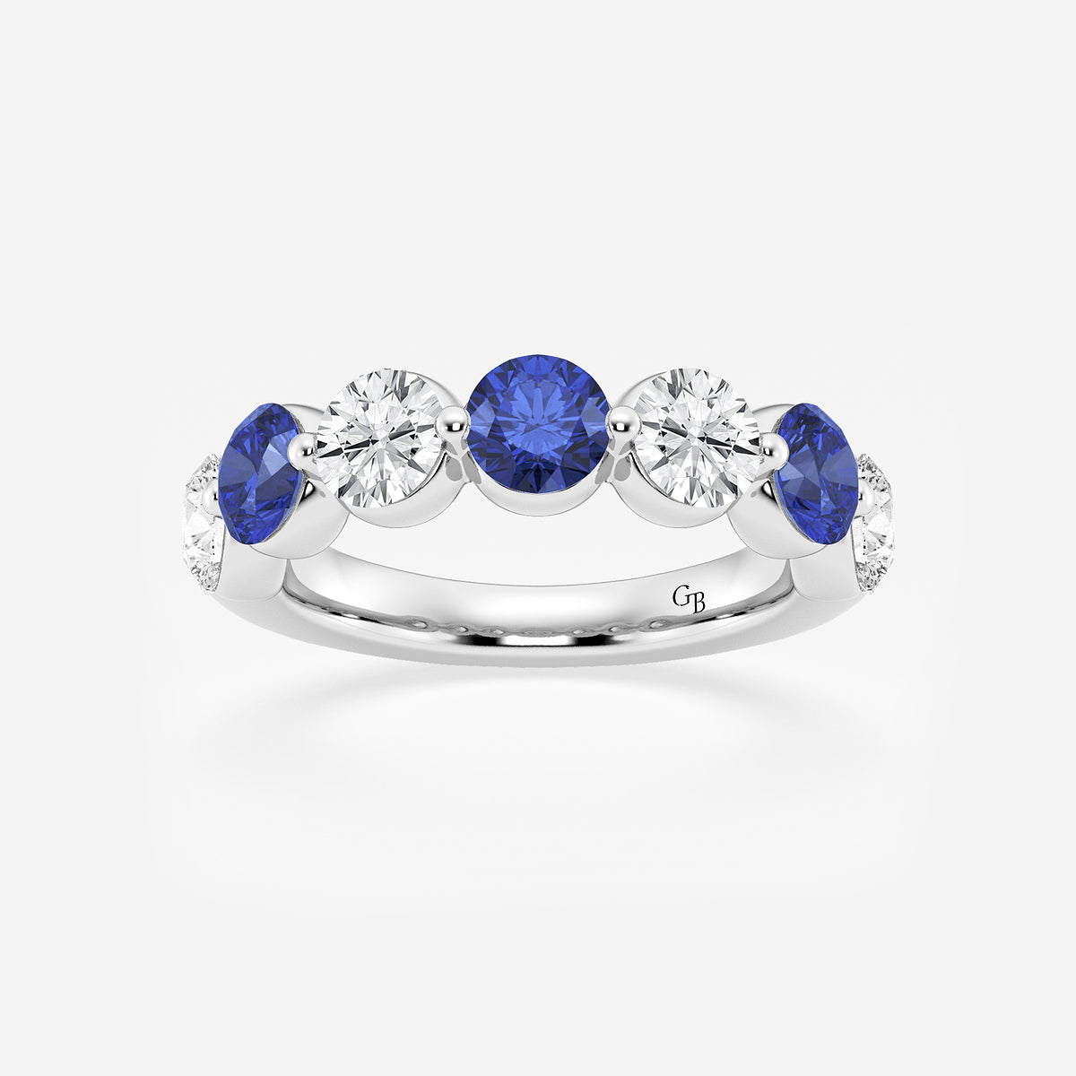 Cara 4.7 mm Round Cut Created Sapphire and 1 7/8 ctw Round Lab Grown Diamond Anniversary Band    Platinum