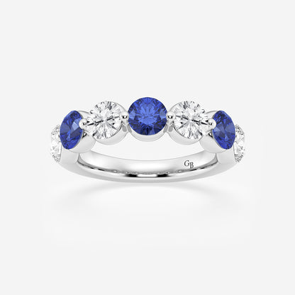 Cara 4.7 mm Round Cut Created Sapphire and 1 7/8 ctw Round Lab Grown Diamond Anniversary Band    Platinum