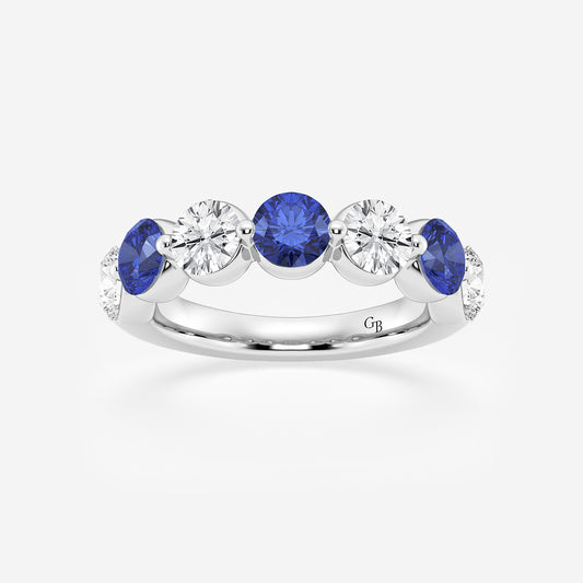 Cara 4.7 mm Round Cut Created Sapphire and 1 7/8 ctw Round Lab Grown Diamond Anniversary Band    Platinum