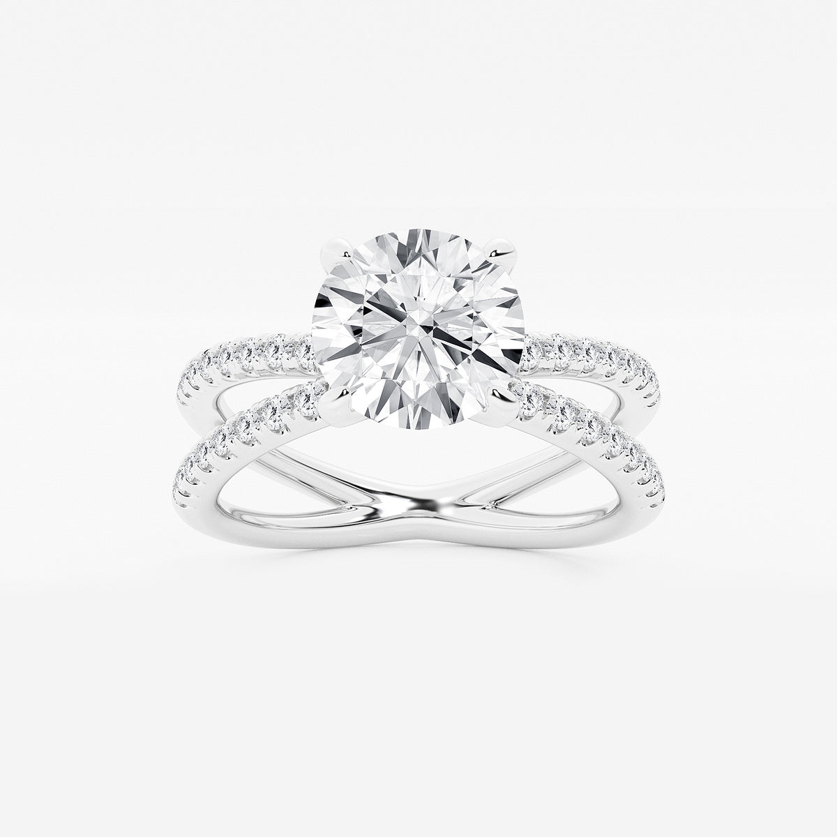 Round Diamond Crossover Micro Pavé Engagement Ring in Platinum - 2.36 CTW