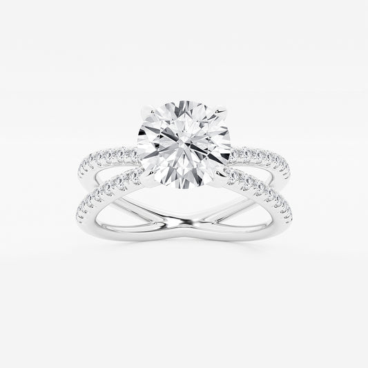 Round Diamond Crossover Micro Pavé Engagement Ring in Platinum - 2.36 CTW