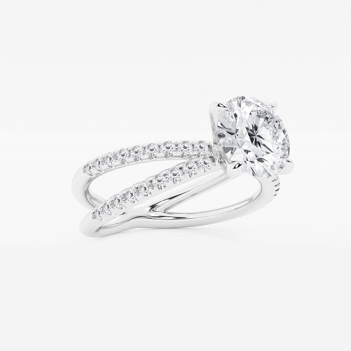 Round Diamond Crossover Micro Pavé Engagement Ring in Platinum - 2.36 CTW