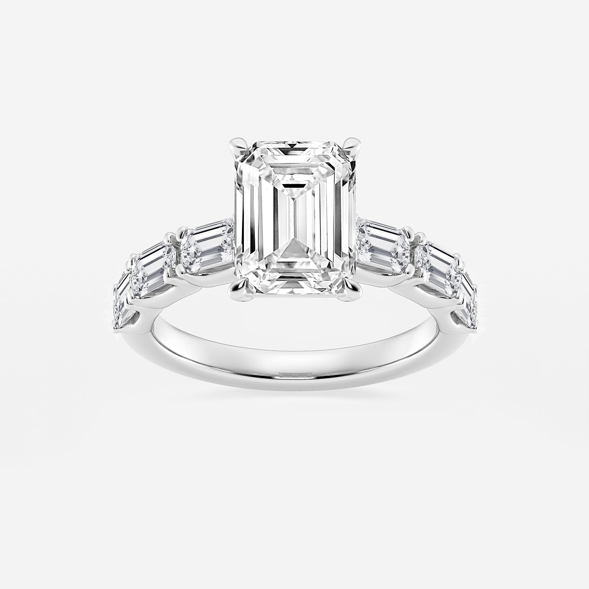 Katie Emerald Diamond Side Stone Solitaire Ring in Platinum - 4.2 CTW