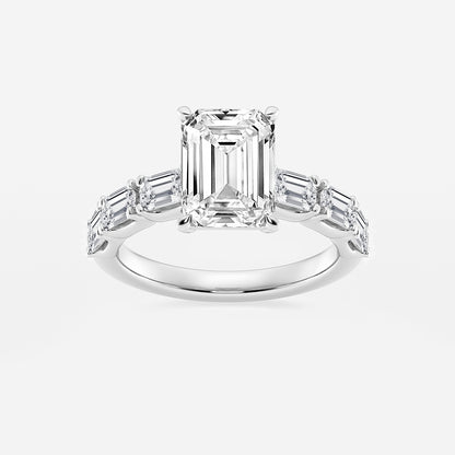 Katie Emerald Diamond Side Stone Solitaire Ring in Platinum - 4.2 CTW
