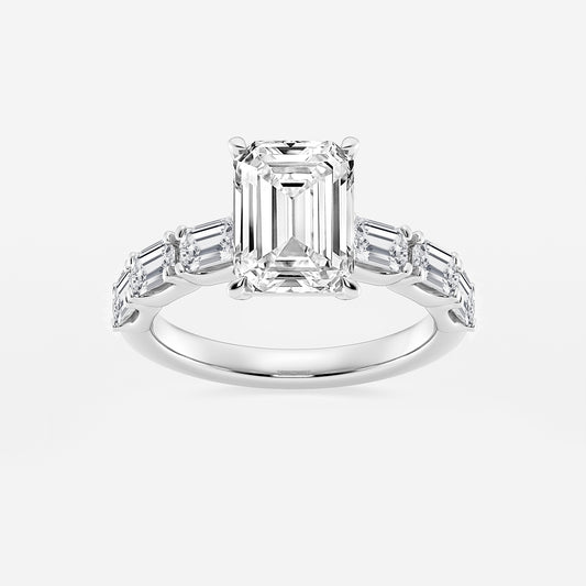 Katie Emerald Diamond Side Stone Solitaire Ring in Platinum - 4.2 CTW