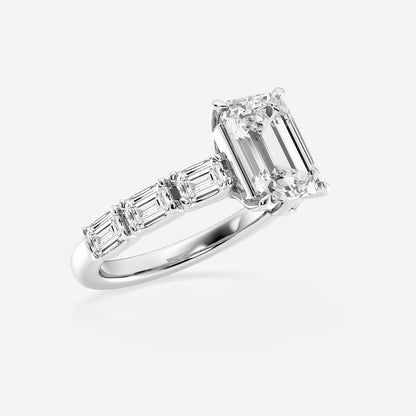 Katie Emerald Diamond Side Stone Solitaire Ring in Platinum - 4.2 CTW