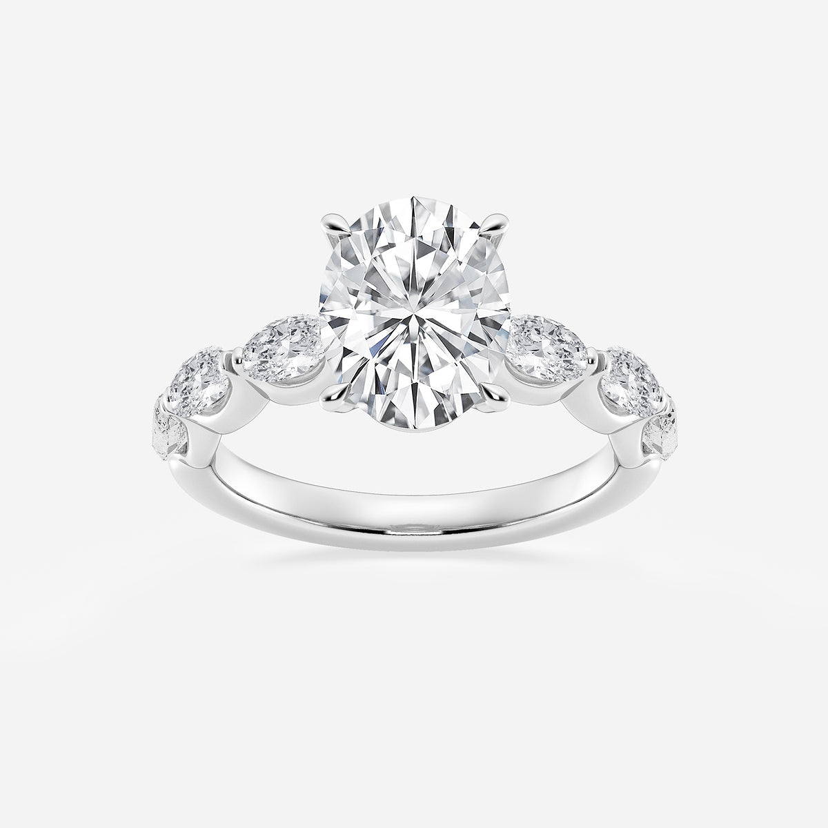 Bridget Oval Diamond Side Stone Solitaire Ring in Platinum - 3.875 CTW
