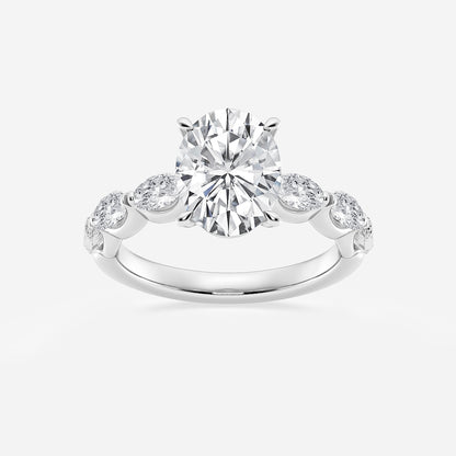 Bridget Oval Diamond Side Stone Solitaire Ring in Platinum - 3.875 CTW
