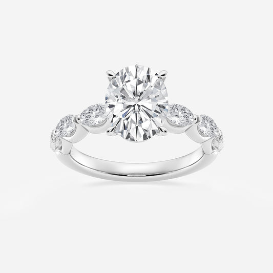 Bridget Oval Diamond Side Stone Solitaire Ring in Platinum - 3.875 CTW