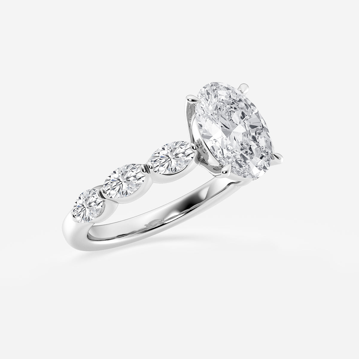 Bridget Oval Diamond Side Stone Solitaire Ring in Platinum - 3.875 CTW