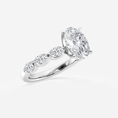 Bridget Oval Diamond Side Stone Solitaire Ring in Platinum - 3.875 CTW