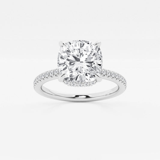 Liora Cushion Diamond Double Hidden Halo Ring in Platinum - 3.375 CTW