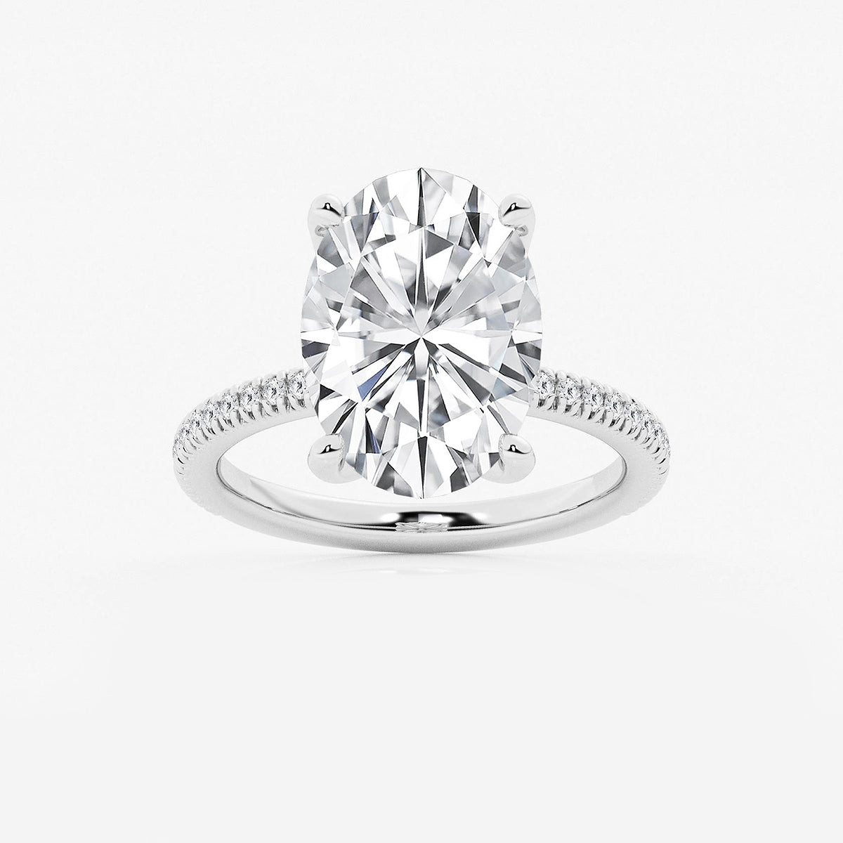 Addison Oval Diamond Scalloped Classic Pavé Solitaire in Platinum - 6.2 CTW