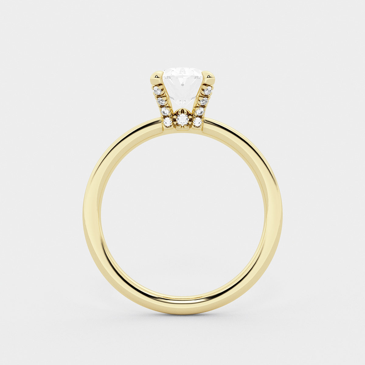 Ailing Oval Diamond Pavé Prong Solitaire Ring in 14K Yellow Gold - 2 CTW