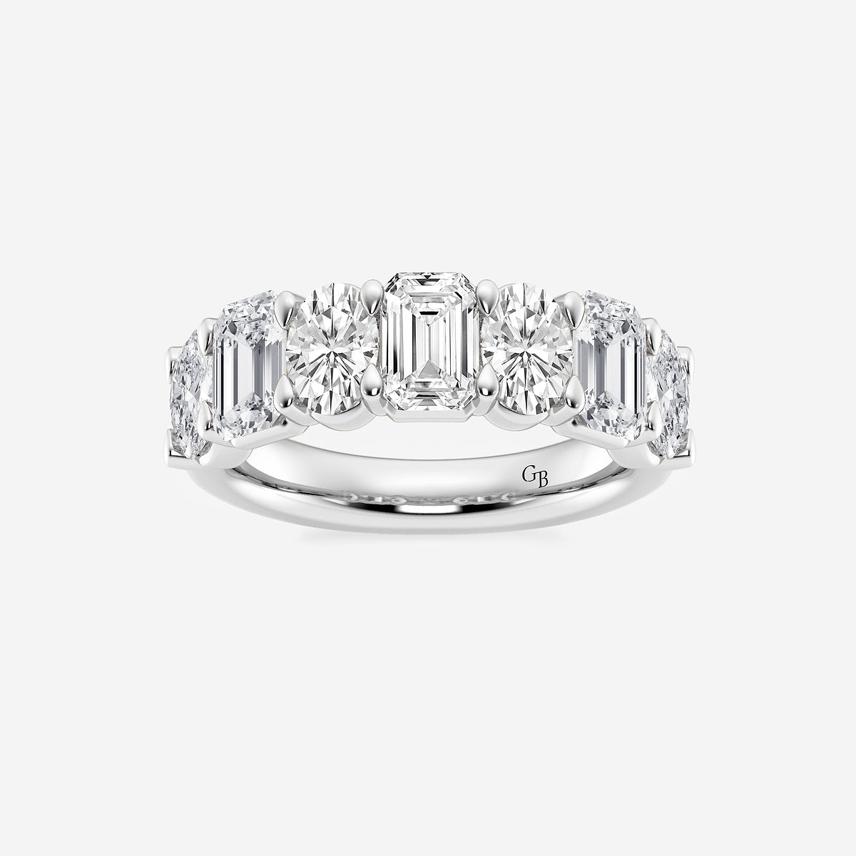 Delaney 3 ctw Emerald and Oval Lab Grown Diamond Seven-Stone Alternating Wedding Band    14K White Gold, DE, VS1