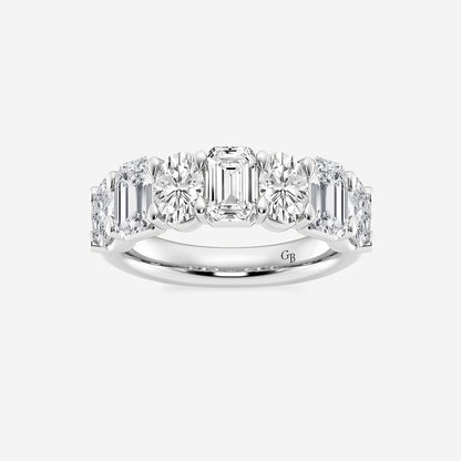 Delaney 3 ctw Emerald and Oval Lab Grown Diamond Seven-Stone Alternating Wedding Band    14K White Gold, DE, VS1