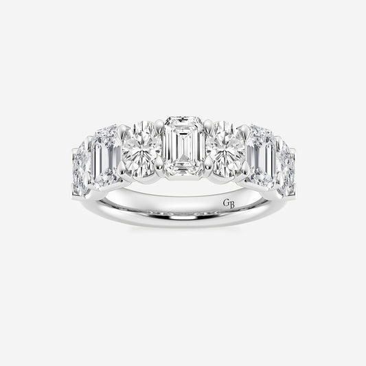 Delaney 3 ctw Emerald and Oval Lab Grown Diamond Seven-Stone Alternating Wedding Band    14K White Gold, DE, VS1