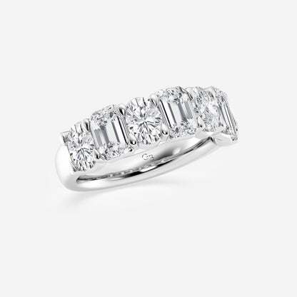 Delaney 3 ctw Emerald and Oval Lab Grown Diamond Seven-Stone Alternating Wedding Band    14K White Gold, DE, VS1
