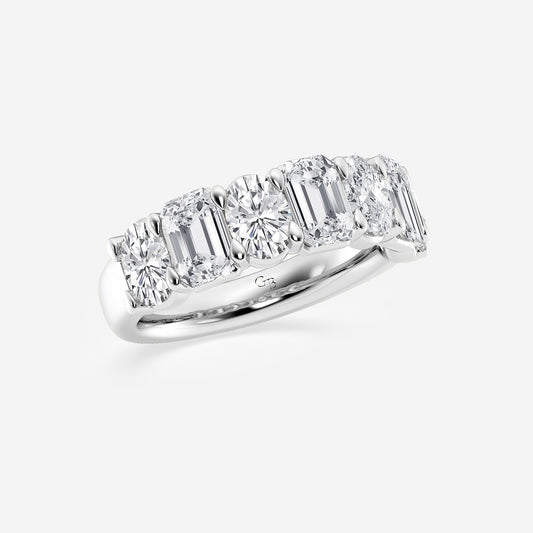 Delaney 3 ctw Emerald and Oval Lab Grown Diamond Seven-Stone Alternating Wedding Band    14K White Gold, DE, VS1