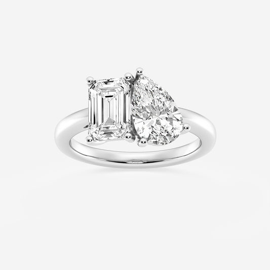 Laurel Toi Et Moi Pear & Emerald Diamond Ring in Platinum - 4 CTW