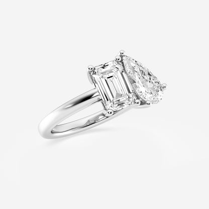 Laurel Toi Et Moi Pear & Emerald Diamond Ring in Platinum - 4 CTW