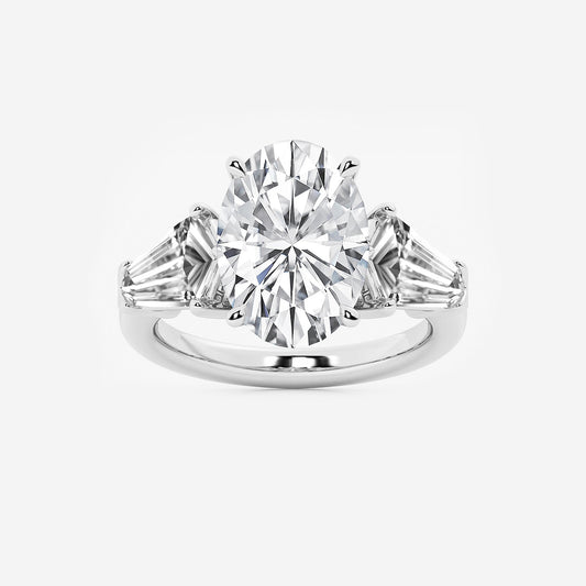 Diamond ring with three diamonds on a white background