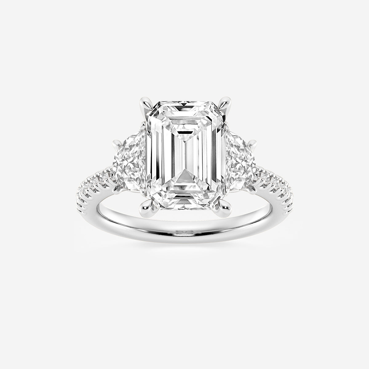 Gia Emerald Diamond Three Stone Engagement Ring in Platinum - 6.18 CTW