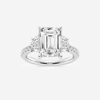 Gia Emerald Diamond Three Stone Engagement Ring in Platinum - 6.18 CTW