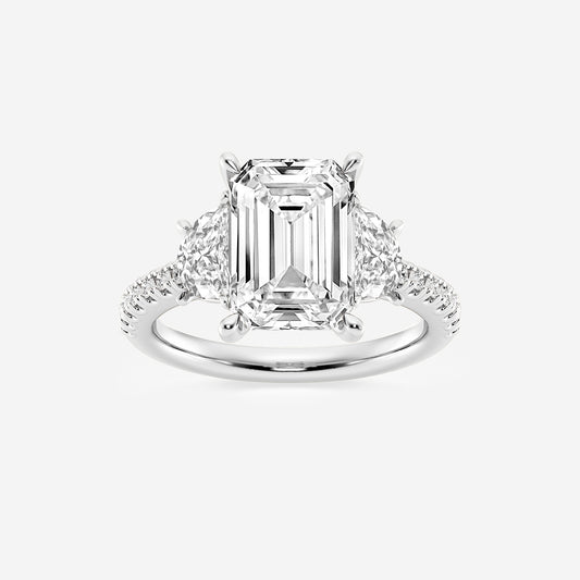 Gia Emerald Diamond Three Stone Engagement Ring in Platinum - 6.18 CTW