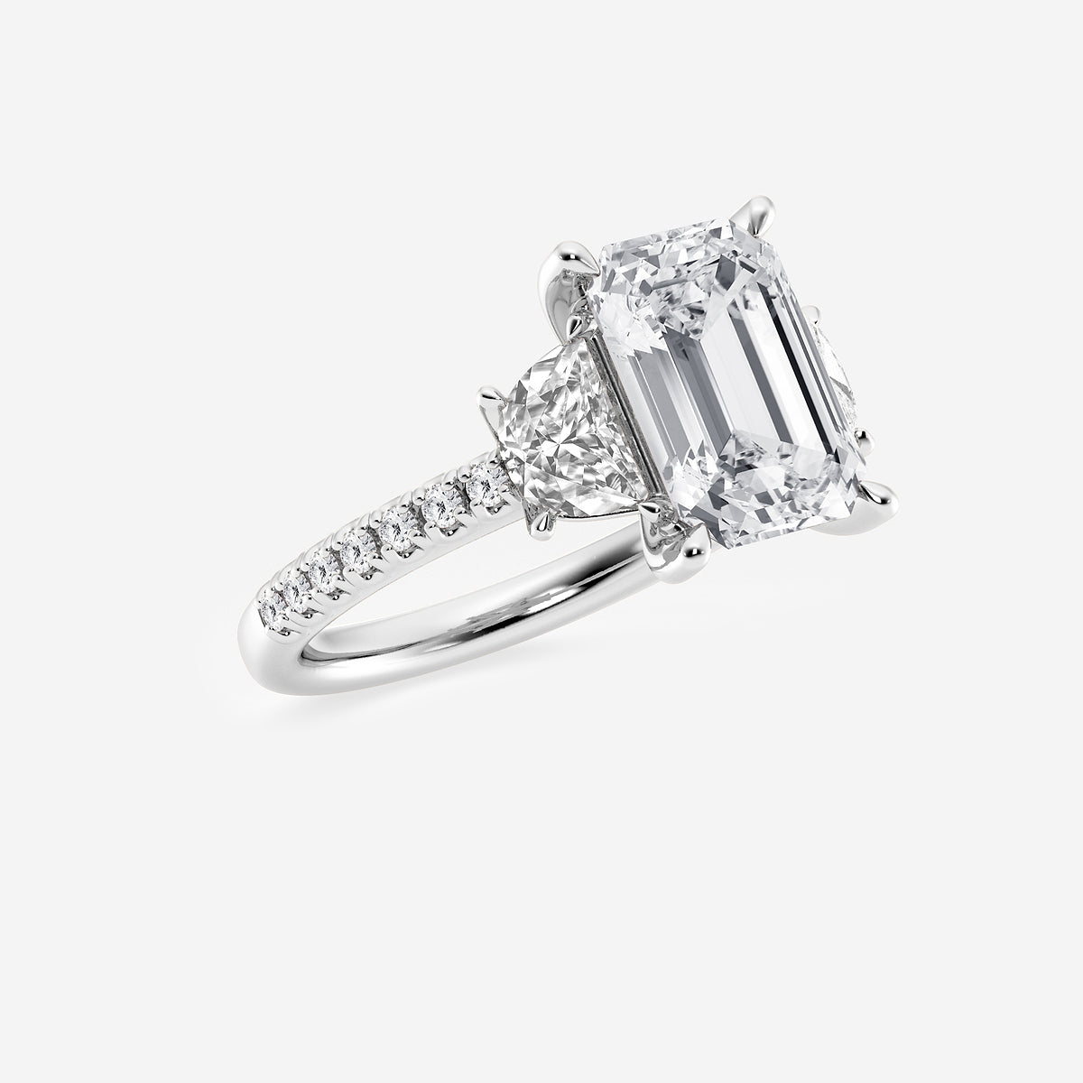 Gia Emerald Diamond Three Stone Engagement Ring in Platinum - 6.18 CTW