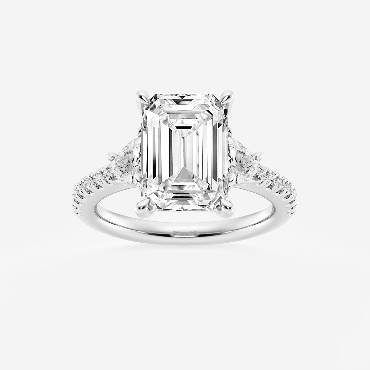 Ala Emerald Diamond Three Stone Ring with Trillion Sides in Platinum - 6 CTW