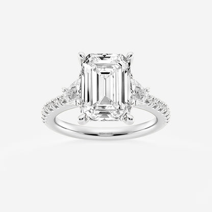 Ala Emerald Diamond Three Stone Ring with Trillion Sides in Platinum - 6 CTW