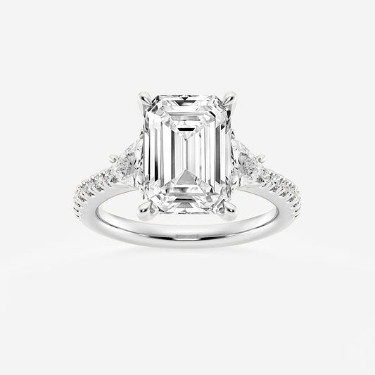 Ala Emerald Diamond Three Stone Ring with Trillion Sides in Platinum - 6 CTW