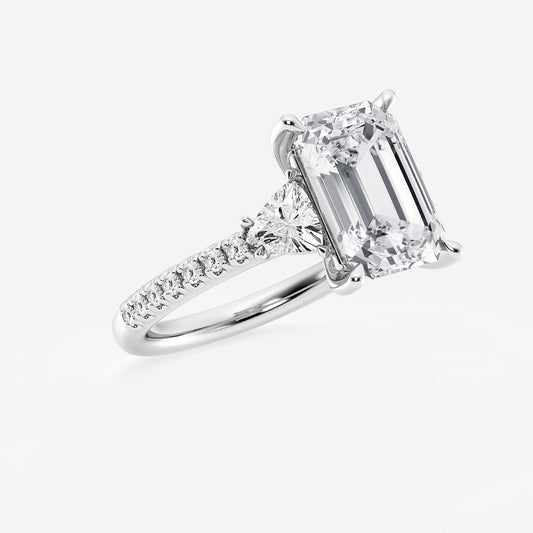 Ala Emerald Diamond Three Stone Ring with Trillion Sides in Platinum - 6 CTW
