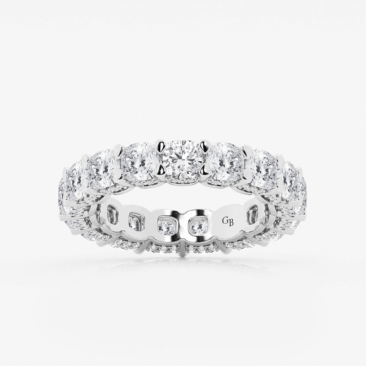 Jade 6 ctw Cushion Lab Grown Diamond Eternity Band With Side Stone Accents - 3.7mm Width    Platinum, DE, VS1