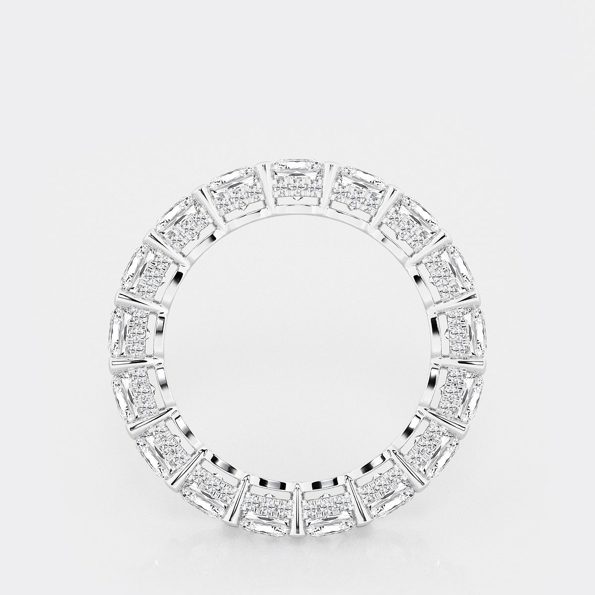 Jade 6 ctw Cushion Lab Grown Diamond Eternity Band With Side Stone Accents - 3.7mm Width    Platinum, DE, VS1