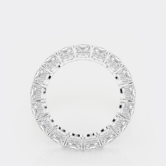 Jade 6 ctw Cushion Lab Grown Diamond Eternity Band With Side Stone Accents - 3.7mm Width    Platinum, DE, VS1