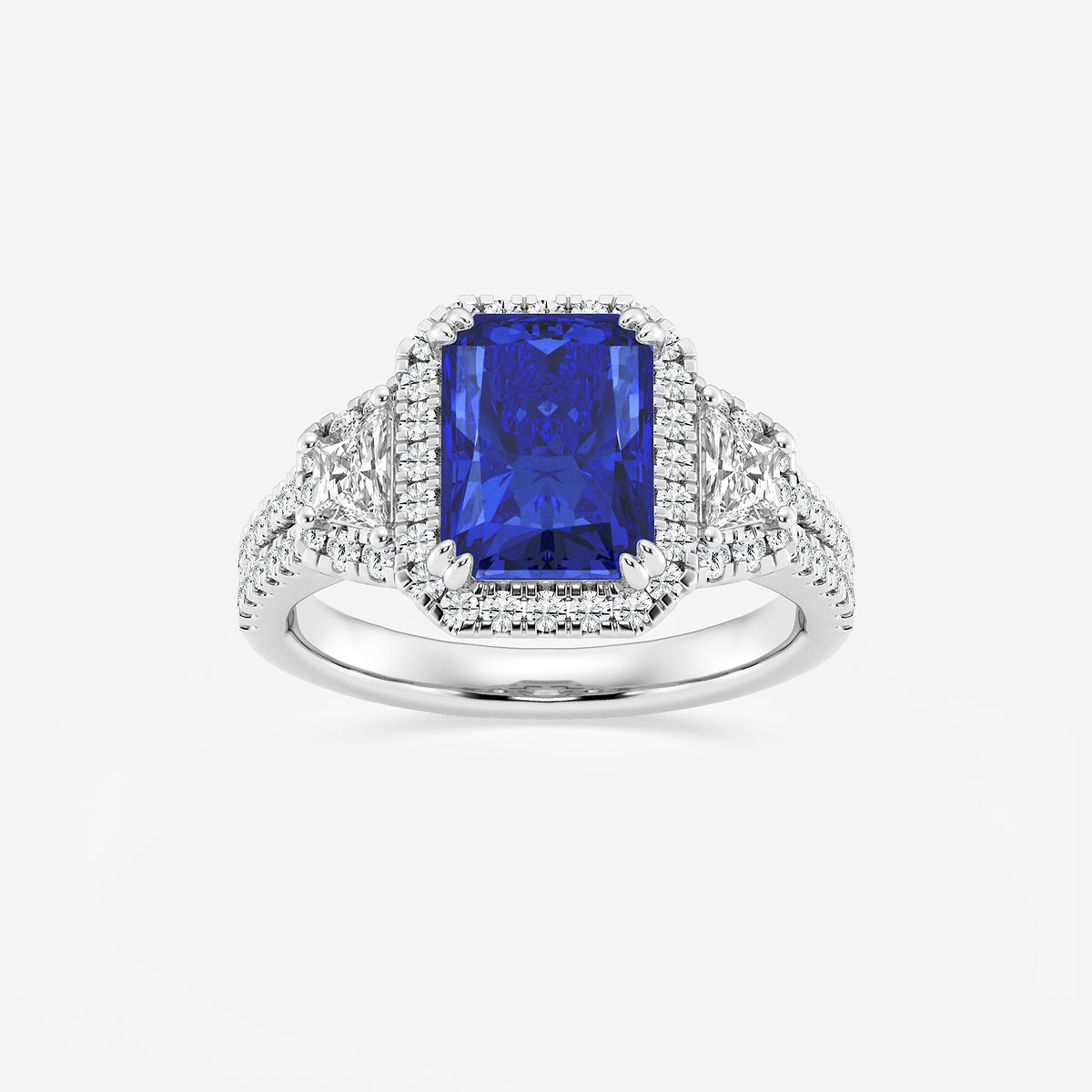 Poppy Radiant Sapphire Engagement Ring with Trapezoid Diamonds