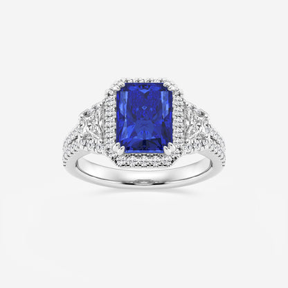 Poppy Radiant Sapphire Engagement Ring with Trapezoid Diamonds