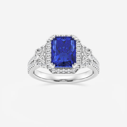Poppy Radiant Sapphire Engagement Ring with Trapezoid Diamonds