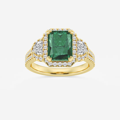 Carnation Radiant Emerald Ring with Round & Half-Moon Diamonds